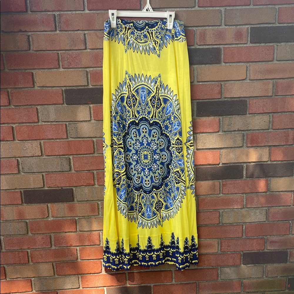 Yellow and Blue Patterned Women's Skirt
